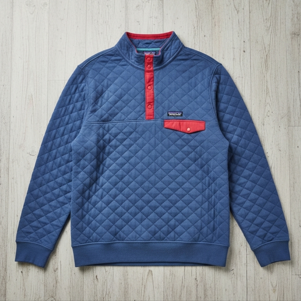 Patagonia Blue Quilted Pullover with Red Accents